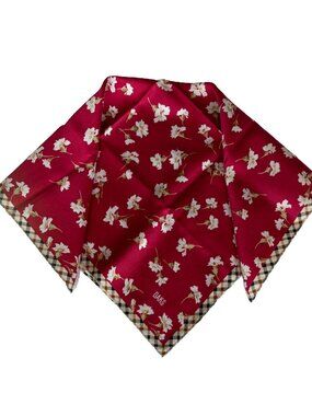 Vintage DAKS London Cotton Scarf Red Floral Check Border